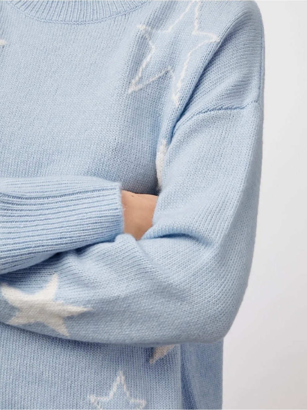 Rails Light Blue Star-Pattern Crewneck Cashmere Sweater - Picture 4 of 5